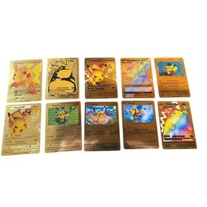 Fan Art lot of‎ 10 Gold Pikachu Pokemon Cards Set Lot Trading Collectible